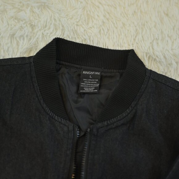 Ring of Fire Black Men's/Teen Denim Lightweight Zip Up Jacket Size L - Picture 2 of 3